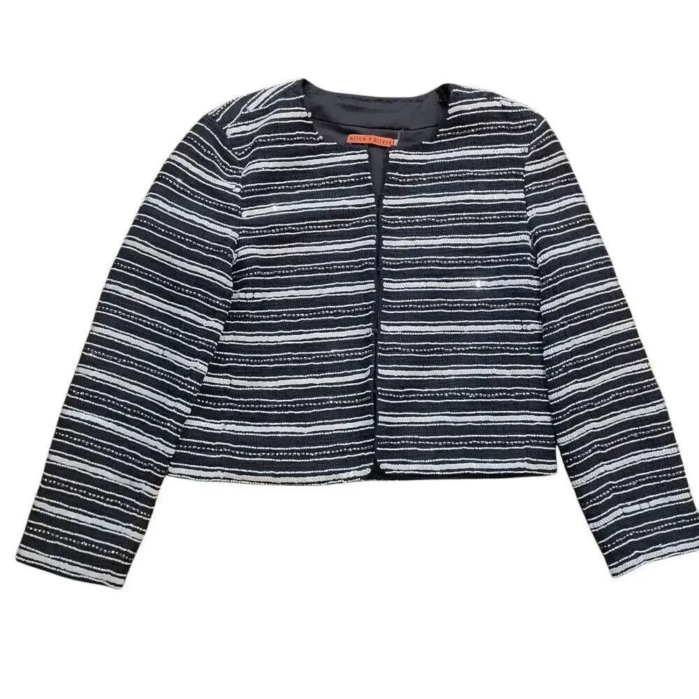 Alice + Olivia Jacket Women's Medium Black White Striped Embellished Sequin Bead